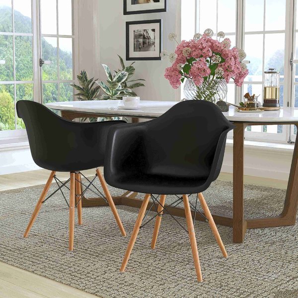 Flash Furniture 2 Pack Alonza Series Black Plastic Chair with Wooden Legs 2-FH-132-DPP-BK-GG